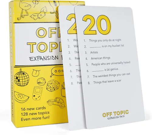 Vista 5 de OFF TOPIC Paquete de expansión de juego de fiesta para adultos, 128 nuevos temas para el divertido juego de mesa y cartas para la noche