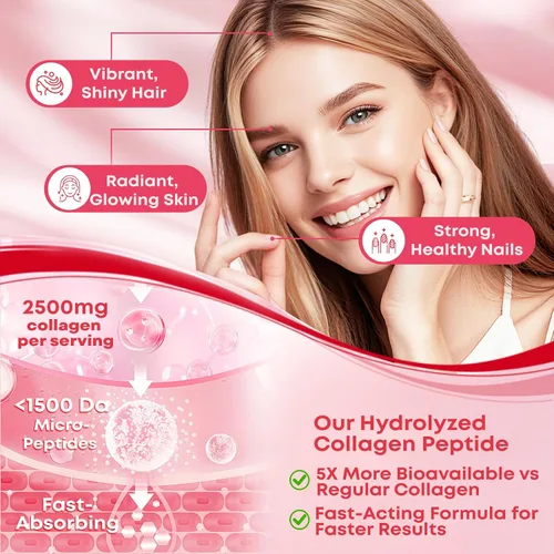 Vista 2 de Gomitas de péptido de colágeno para mujeres y hombres, sin azúcar, colágeno hidrolizado con biotina para cabello, piel, uñas y digestión, proteína