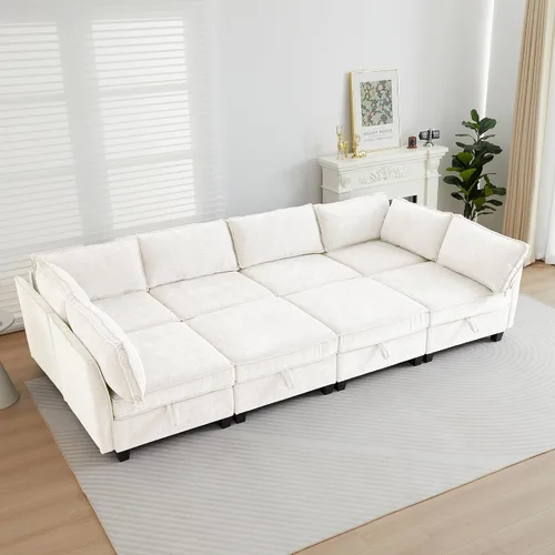 Vista 7 de ORRD Juego de sofá modular esquinero de gran tamaño, sofá convertible en forma de L con almacenamiento, sofá modular de 8 plazas con otomanas y Beige