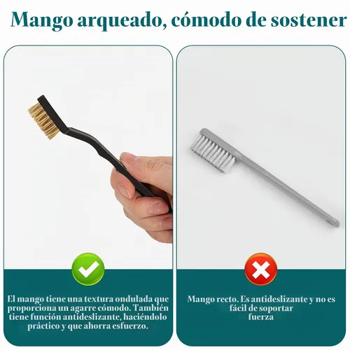 Vista 3 de Juego de 12 cepillos de latón mini, cepillo de latón con mango curvado