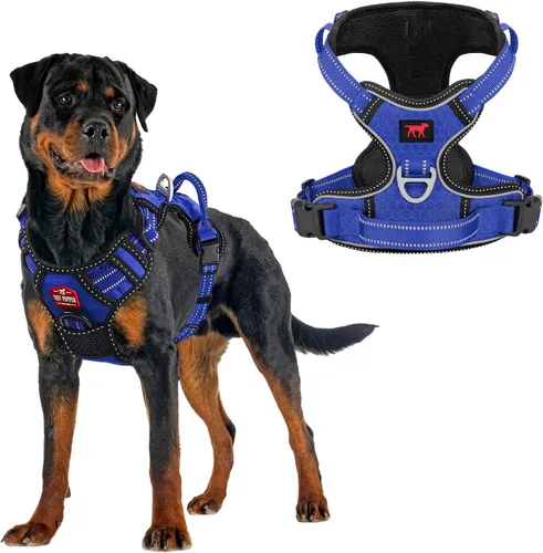 Vista 13 de Tuff Pupper Arnés para perro sin tirones, chaleco resistente para mascotas, clips para correa delantera y trasera, mango de seguridad fuerte