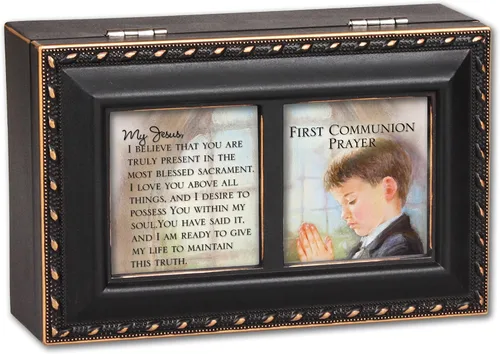 Vista 3 de Cottage Garden primera Comunión oración envejecido negro Petite caja de músicacaja de joyería reproduce Hallelujah