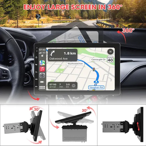 Vista 4 de Single Din 10.1 "CarPlay Stereo: Pantalla táctil automática inalámbrica giratoria de Android Bluetooth Phonelink GPS Navegación WiFi Dual USB AM