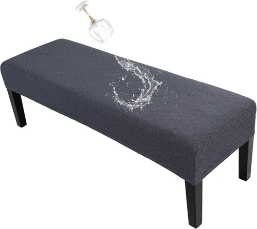 Vista 22 de SearchI Funda elástica para banco de comedor, lavable y duradera, fundas de asiento rectangulares para comedor, sala de estar, cocina (rejilla beige)