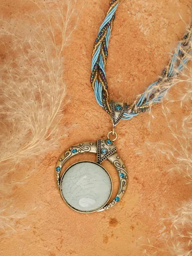 Vista 7 de MINACHI Multilayer Beads Chain Necklace, Turquoise-Toned Stone Pendant, Vintage Hippie Retro Bohemia Style, Fashion Jewelry for Women