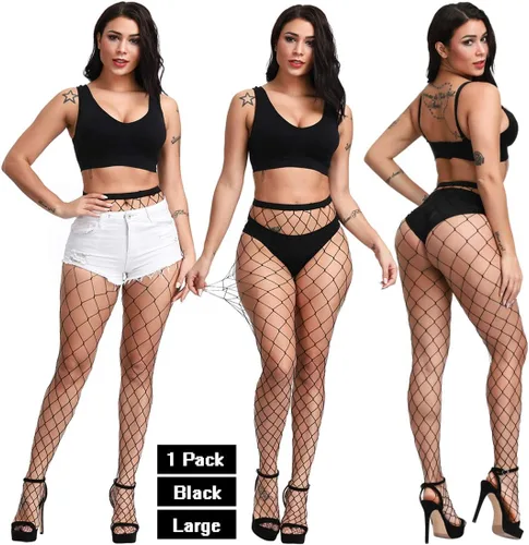 Vista 4 de DRESHOW Women Fishnet Tights Fishnet Stockings Hight Waist Tights Thigh High Pantyhose Plus