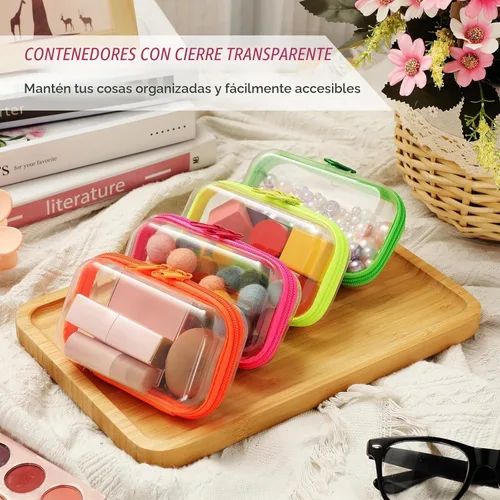 Vista 5 de Hoolerry 4 piezas de estuches rígidos transparentes con cremallera, bolsas de maquillaje, estuche de plástico para lápices, contenedores de caja