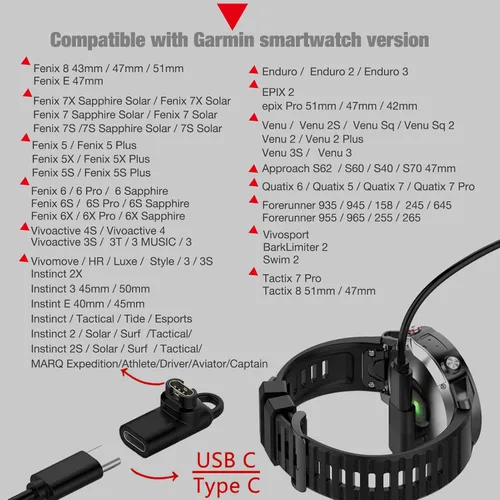 Vista 5 de Paquete de 2 adaptadores USB-C hembra a macho para Garmin Watch, adaptador de carga tipo C para Instinct 2 3 E/Fenix 8/6/7X/7/6X/Venu 2