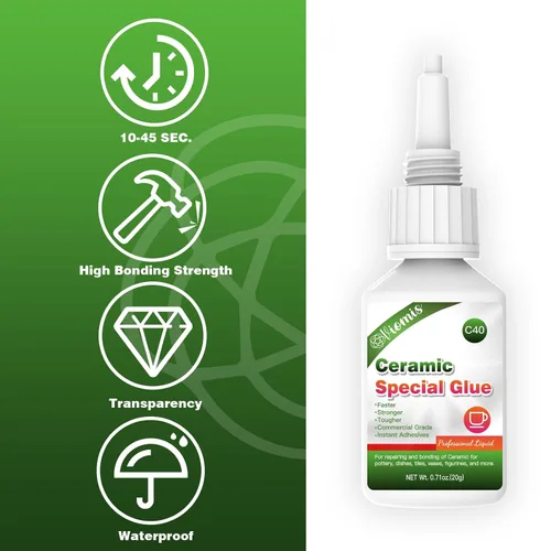 Vista 4 de 20g de pegamento cerámico, super pegamento cerámico instantáneo para reparación de porcelana y cerámica, secado rápido Resistente al calor
