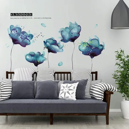 Vista 4 de RW-2003 Removeable 3D Blue Dream Flower Wall Pegatinas DIY Decoración de la pared del hogar, calcomanía de pared para despegar y pegar, murales