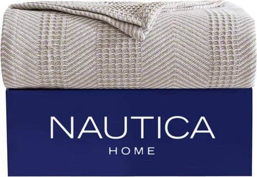 Vista 9 de Nautica - Manta Individual, Ropa de Cama de Algodón Hilado en Anillo, Peso Medio para Todas las Estaciones, Básicos para Dormitorio Compartido Azul