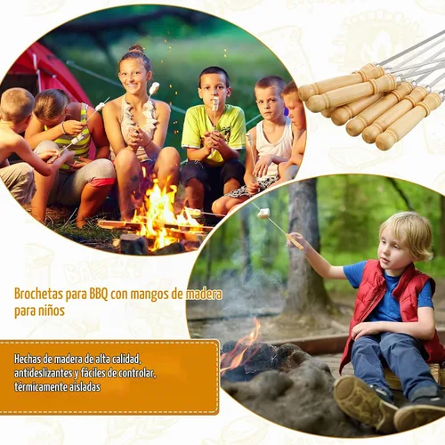 Vista 7 de Minatee Brocheta de 16 pulgadas con mango de madera para barbacoa, camping, utensilios de cocina, fogata, parrilla, cocina, acero inoxidable