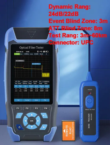 Vista 3 de Mini-Pro 1310/1550nm SM OTDR Mult-Función Probador Integrado OPM/OLS / RJ45 Prueba/Prueba VFL Rango 5m-60Km Rango Dinámico 24dB/22dB Conector