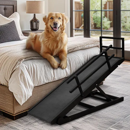 Vista 19 de Rampa para perros para cama, rampa de madera ajustable para mascotas de 46 Beige