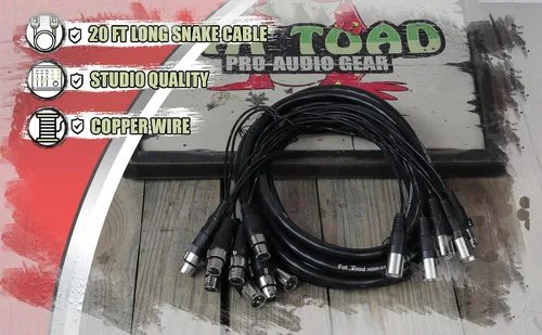 Vista 6 de Fat Toad Cable de serpiente XLR de 8 canales de 20 pies (ShieldedPRO X Series) – Cables de cable de conexión de audio con conectores hembra a macho