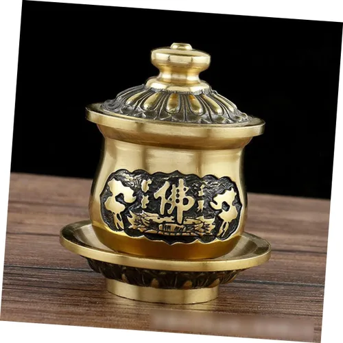 Vista 4 de Taza de agua bendita tibetana para decoración del hogar, cuenco decorativo de atención plena, cuencos de altar, tazas de cerámica budista, taza