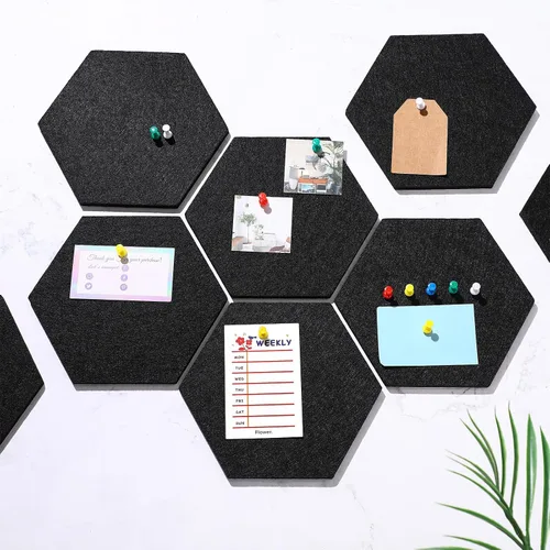 Vista 5 de Ctosree 12 tableros de anuncios de fieltro de 5.9 x 7 pulgadas, tableros de fieltro hexagonal, tira de corcho autoadhesiva con 50 pasadores