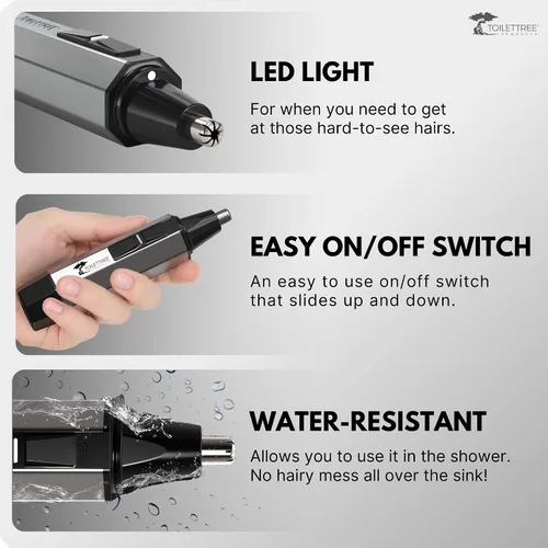 Vista 3 de Recortador profesional para nariz resistente al agua de acero con luz LED, Plateado