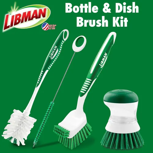 Vista 2 de Libman - Kit de cepillo para botellas y platos, cepillos de limpieza para uso en cocina, cepillo para pajilla, cepillos para fregar platos, cepillo