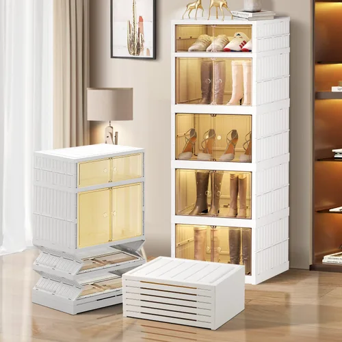 Vista 11 de CIMLORD Zapatero plegable de 3 niveles para armario, 12 pares de estantes de plástico para zapatos, caja de almacenamiento plegable para zapatos