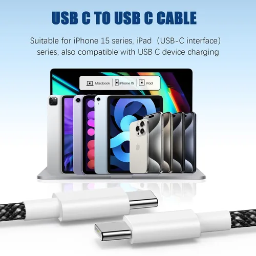 Vista 7 de Cable de carga rápida USB C a C de 10 pies, 60 W de carga rápida tipo C a C, cable de carga para Apple iPhone Duo/18 Pro 17 Pro Max/17 Air/16 Pro/15