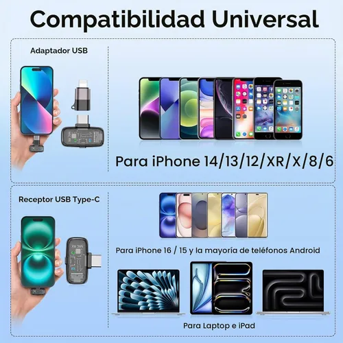 Vista 4 de ZealSound Micrófono TikTok, micrófono inalámbrico Lavalier para iPhone, iPad, Android (USB-C/Lightning), mini micrófono con funda de carga