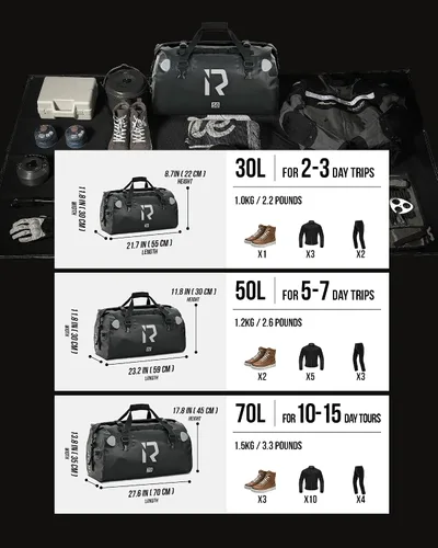 Vista 6 de IRON JIA'S Bolsa Seca para Motocicleta – Bolsa de Lona Impermeable y Bolsa Trasera de Equipaje, Bolsas de Sillín con Cierre Superior Enrollable