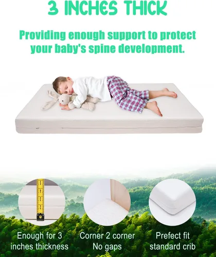 Vista 6 de Mecc ecoh Mini colchón para cuna – Funda transpirable de bambú impermeable, colchón de espuma viscoelástica refrescante, soporte fuerte de doble