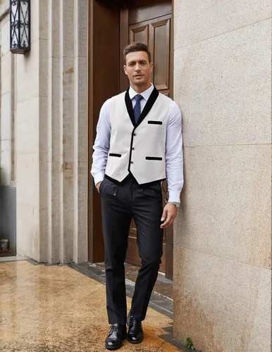 Vista 4 de COOFANDY Chaleco de traje para hombre, ajustado, formal, de negocios, casual, para boda
