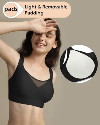 Vista 3 de WOWENY Wireless Minimizer Bras for Women V Neck Comfortable Adjustable Full Coverage Padded Bralettes Smoothing Bra