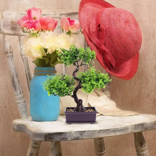Vista 8 de EXCEART Árbol bonsái artificial, plantas de plástico, adorno bonsái para decoración de boda, árbol bonsái de imitación verde