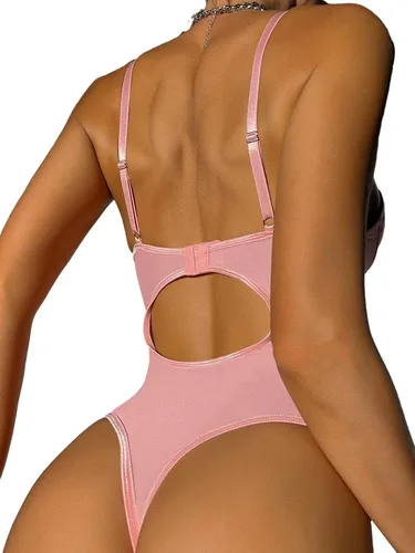 Vista 2 de Lilosy Conjunto de lencería sexy con lazo entrecruzado con realce y encaje floral de malla con forma de corazón