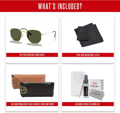 Vista 5 de Ray-Ban RB3548N - Gafas de sol hexagonales 001 de 54 M para hombres y mujeres (grande), paquete con kit de diseñador iWear