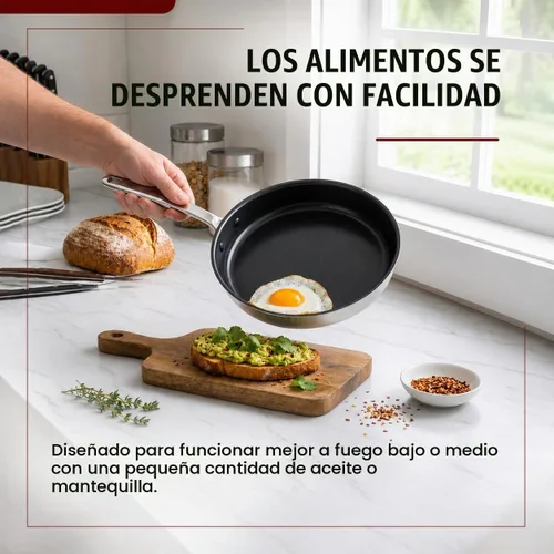 Vista 5 de Alva Maestro sartén antiadherente de acero inoxidable de 8 pulgadas – Hecha sin revestimiento cerámico de PFAS, PFOA y PTFE – Núcleo reforzado