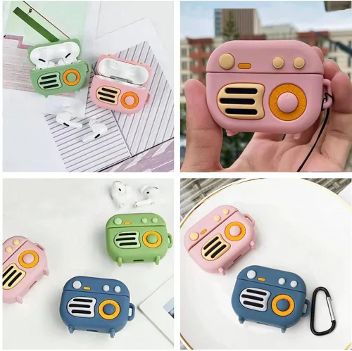 Vista 5 de KAIJIA - Bonita funda para Apple AirPods 3ª generación 2021 con llavero, divertido diseño de radio retro de dibujos animados en 3D, funda protectora