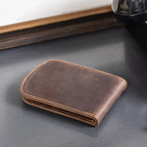 Vista 5 de Polare Slim Curve Front Pocket RFID Bloqueo Italiano Cartera plegable de cuero real para hombre