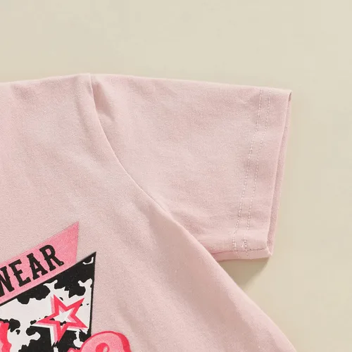 Vista 33 de fhutpw Conjunto de camiseta de manga corta con estampado de vaca y pantalones acampanados de dibujos animados para niñas