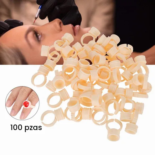 Vista 3 de 100 anillos de pigmento de maquillaje, taza de silicona para cejas, anillos de tinta para arte de uñas, para microblading para cejas, labios