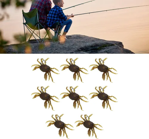 Vista 3 de 8 cebos artificiales de cangrejo, señuelo de cangrejo cranka con ganchos afilados, accesorio de aparejos de pesca, amarillo marrón