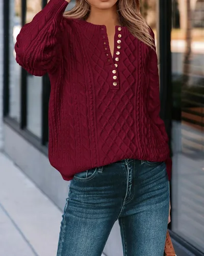 Vista 8 de KIRUNDO Suéteres para mujer 2024 Otoño Invierno Lindo Manga Larga Botón Cuello Redondo Suéter Corto Suéter Suave Jersey