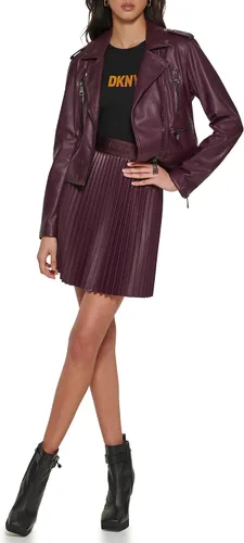 Vista 2 de DKNY Women's Zipped Detail Faux Leather Moto Jacket