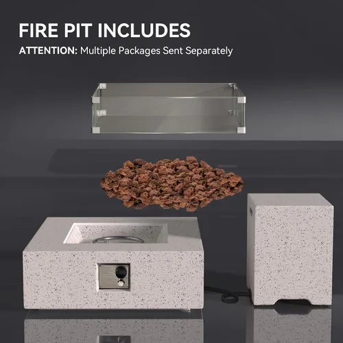 Vista 9 de COSIEST mesa de fogata a propano para exteriores de 35 pulgadas cuadrada de arenisca con protector contra el viento y mesa lateral, certificada