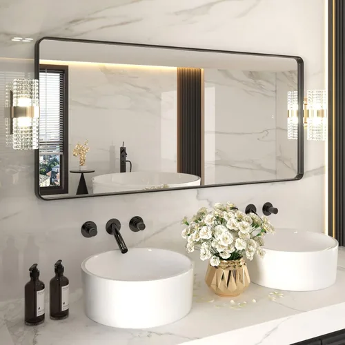 Vista 95 de LOAAO 20x16 Pulgadas Espejo de Baño con Marco de Metal Negro para Pared, Espejo de Tocador de Baño de Estilo Granja, Espejo Grande Rectangular