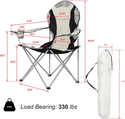 Vista 3 de Sillas plegables de campamento para adultos, sillas de campamento plegables con portavasos y bolsa exterior, silla ligera y portátil al aire libre