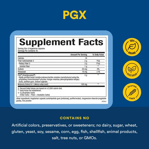Vista 4 de PGX de Natural Factors, WellBetX Plus Mulberry, 180 cápsulas vegetarianas, 180 cápsulas