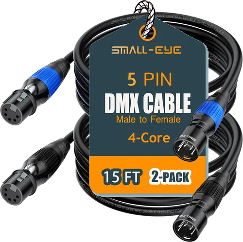 Vista 17 de SMALL-EYE Cable DMX de 5 pines, paquete de 2 unidades de 3 pies, cable de iluminación de escenario macho a hembra de 4 núcleos para controlador