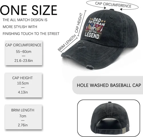 Vista 3 de Dad Veteran, Myth Legend, Hats for Mens Baseball Caps Low Profile Washed Ball Cap Breathable