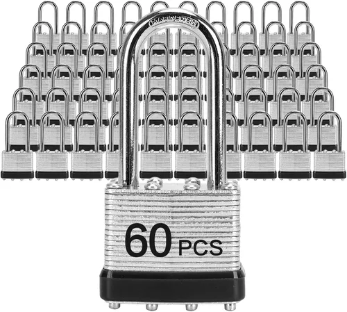 Vista 12 de Candados con la misma llave, LQYN 24 candados laminados con llave (1-9/16 pulgadas, 1.575 in), cerraduras con llave igual, grillete largo