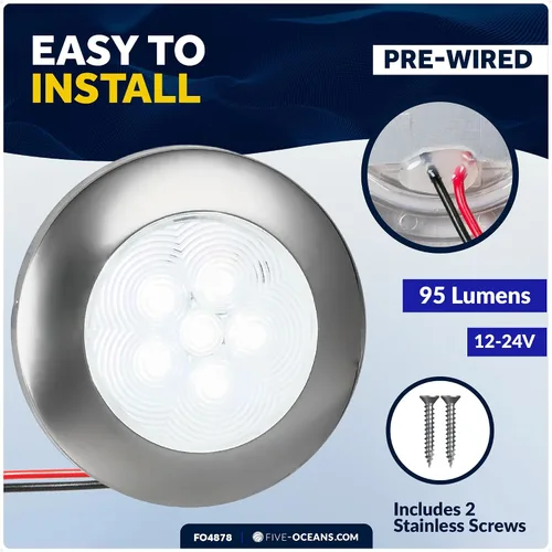 Vista 4 de Five Oceans FO4878 - Lámpara de techo LED para interiores, 2-3/4 pulgadas, redonda, luz blanca diurna, 12 V, impermeable IP67, luz