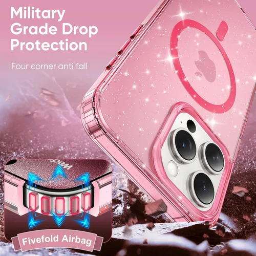 Vista 7 de ABenkle Funda para iPhone 12, para iPhone 12 Pro, compatible con MagSafe, purpurina transparente linda para mujeres y niñas, funda protectora